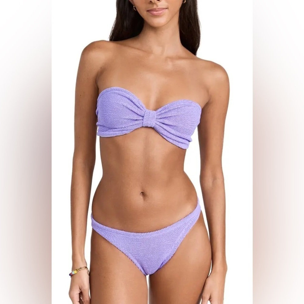 New Hunza G Bikini Set Lilac Purple Jean Bandeau Strapless Crinkle One Size